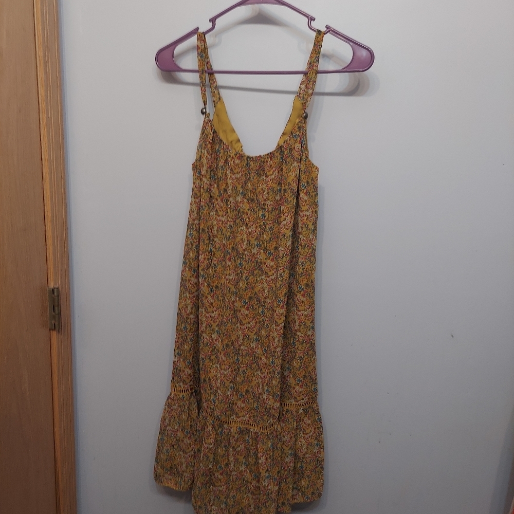 Rebecca Minkoff sm floral strappy dress mustard flowers adjustable mid length